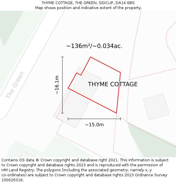 THYME COTTAGE, THE GREEN, SIDCUP, DA14 6BS: Plot and title map