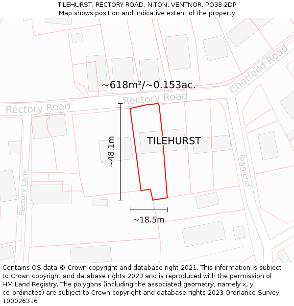 TILEHURST, RECTORY ROAD, NITON, VENTNOR, PO38 2DP: Plot and title map