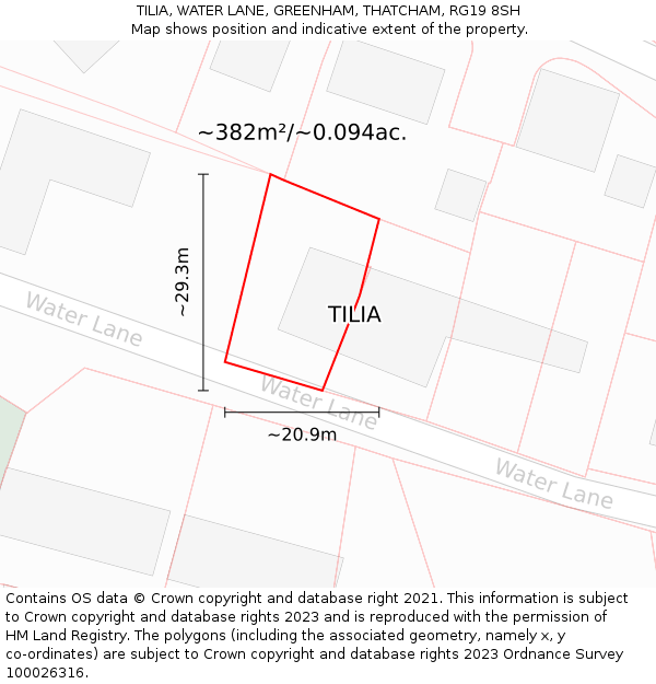 TILIA, WATER LANE, GREENHAM, THATCHAM, RG19 8SH: Plot and title map