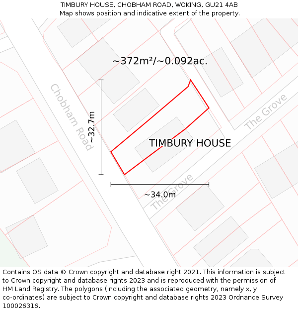 TIMBURY HOUSE, CHOBHAM ROAD, WOKING, GU21 4AB: Plot and title map