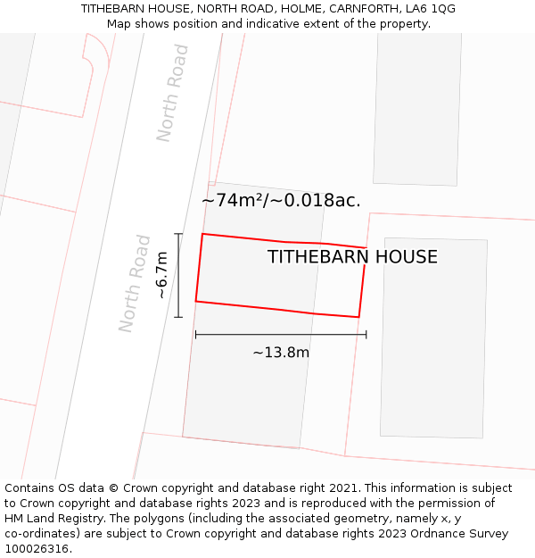 TITHEBARN HOUSE, NORTH ROAD, HOLME, CARNFORTH, LA6 1QG: Plot and title map