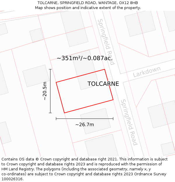 TOLCARNE, SPRINGFIELD ROAD, WANTAGE, OX12 8HB: Plot and title map