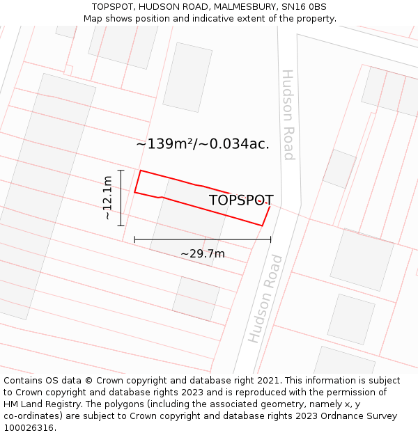 TOPSPOT, HUDSON ROAD, MALMESBURY, SN16 0BS: Plot and title map