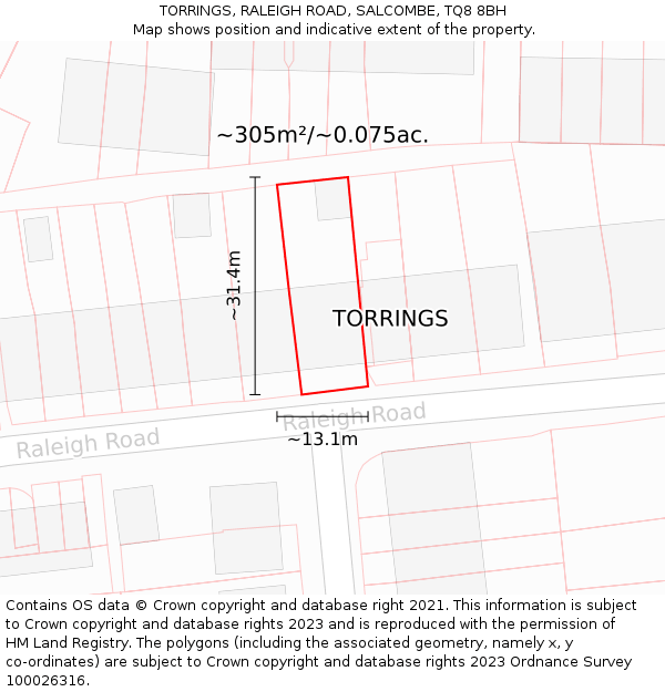 TORRINGS, RALEIGH ROAD, SALCOMBE, TQ8 8BH: Plot and title map