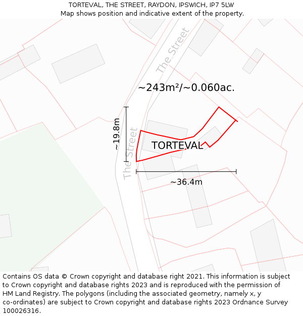 TORTEVAL, THE STREET, RAYDON, IPSWICH, IP7 5LW: Plot and title map