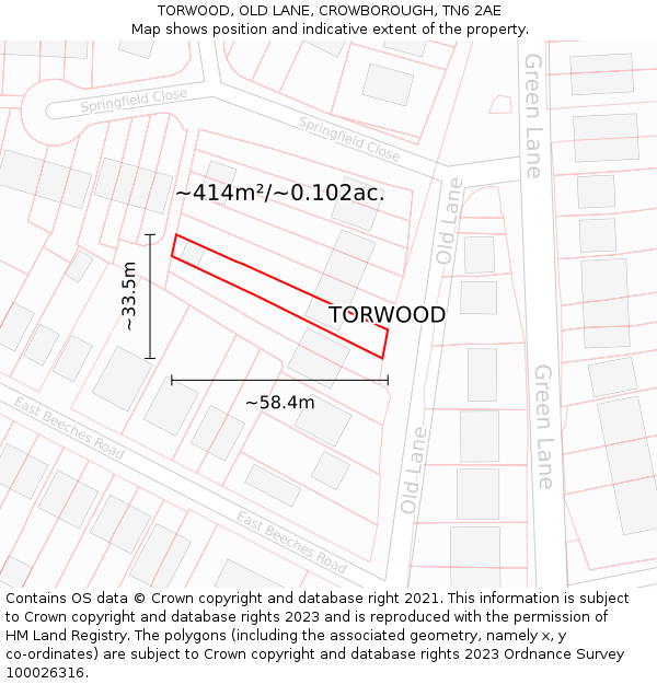 TORWOOD, OLD LANE, CROWBOROUGH, TN6 2AE: Plot and title map