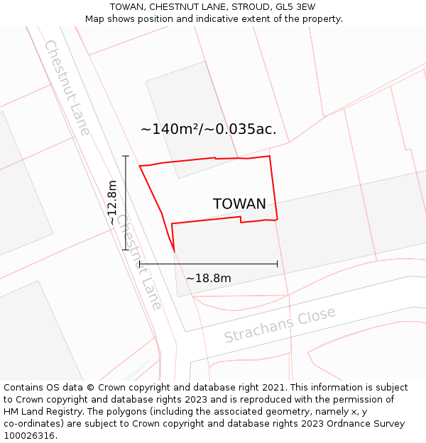 TOWAN, CHESTNUT LANE, STROUD, GL5 3EW: Plot and title map