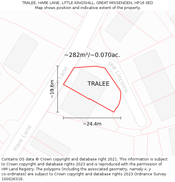 TRALEE, HARE LANE, LITTLE KINGSHILL, GREAT MISSENDEN, HP16 0ED: Plot and title map