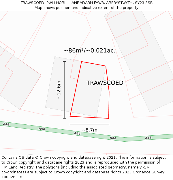 TRAWSCOED, PWLLHOBI, LLANBADARN FAWR, ABERYSTWYTH, SY23 3SR: Plot and title map