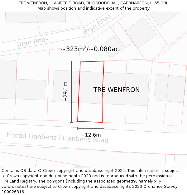 TRE WENFRON, LLANBERIS ROAD, RHOSBODRUAL, CAERNARFON, LL55 2BL: Plot and title map