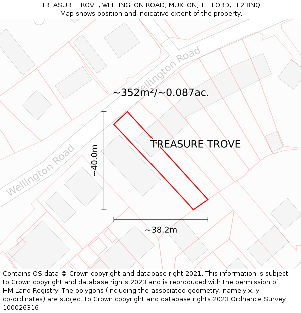 TREASURE TROVE, WELLINGTON ROAD, MUXTON, TELFORD, TF2 8NQ: Plot and title map