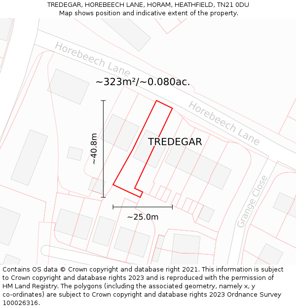 TREDEGAR, HOREBEECH LANE, HORAM, HEATHFIELD, TN21 0DU: Plot and title map