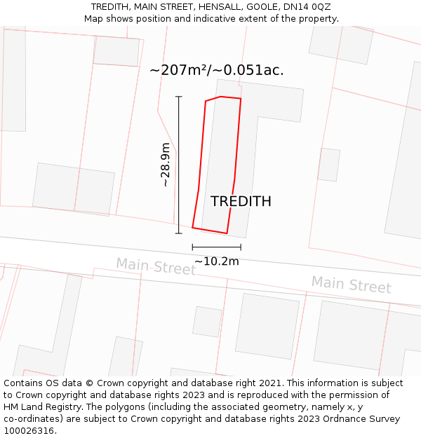 TREDITH, MAIN STREET, HENSALL, GOOLE, DN14 0QZ: Plot and title map