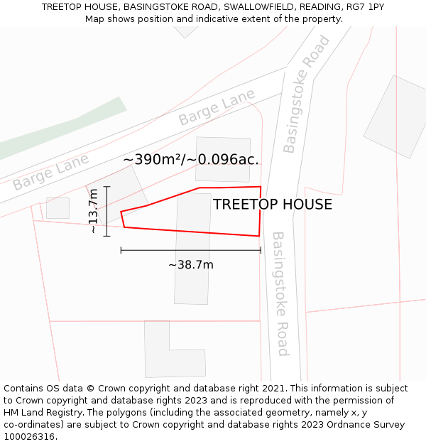 TREETOP HOUSE, BASINGSTOKE ROAD, SWALLOWFIELD, READING, RG7 1PY: Plot and title map