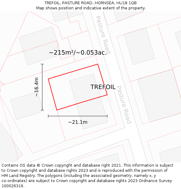 TREFOIL, PASTURE ROAD, HORNSEA, HU18 1QB: Plot and title map