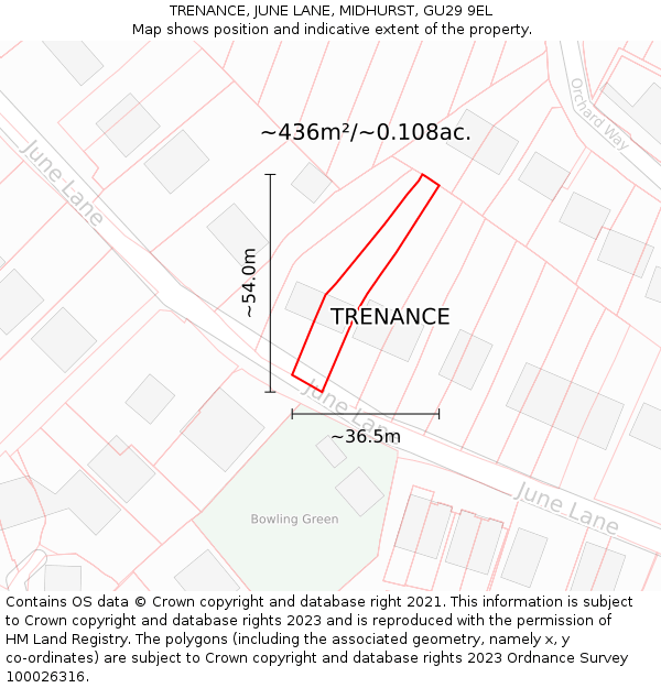 TRENANCE, JUNE LANE, MIDHURST, GU29 9EL: Plot and title map