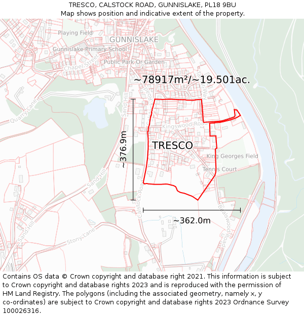 TRESCO, CALSTOCK ROAD, GUNNISLAKE, PL18 9BU: Plot and title map