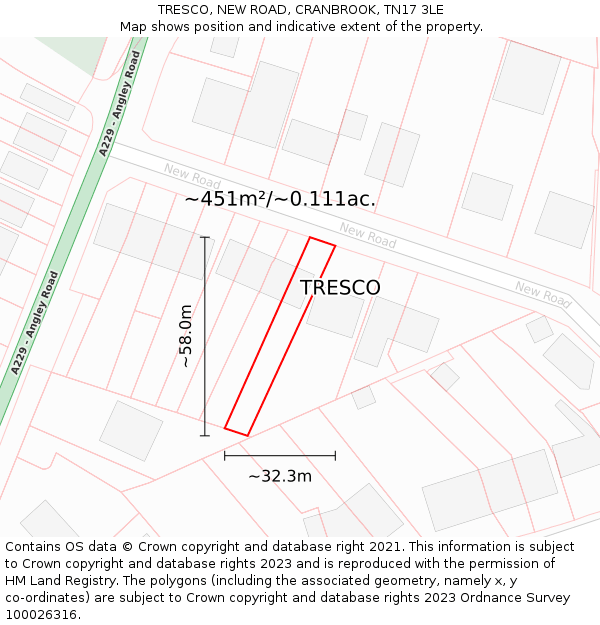 TRESCO, NEW ROAD, CRANBROOK, TN17 3LE: Plot and title map