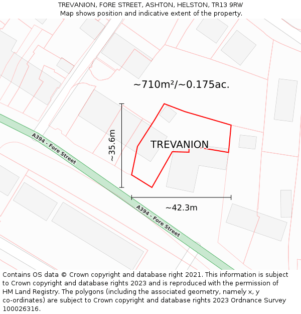 TREVANION, FORE STREET, ASHTON, HELSTON, TR13 9RW: Plot and title map