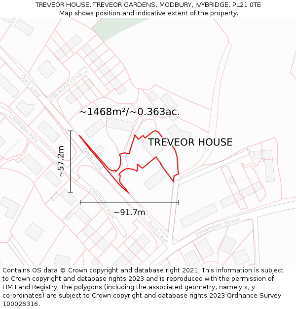 TREVEOR HOUSE, TREVEOR GARDENS, MODBURY, IVYBRIDGE, PL21 0TE: Plot and title map