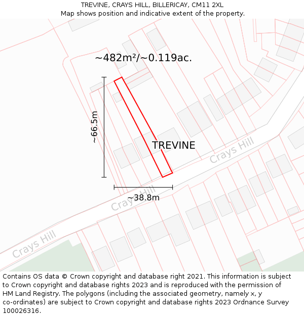 TREVINE, CRAYS HILL, BILLERICAY, CM11 2XL: Plot and title map