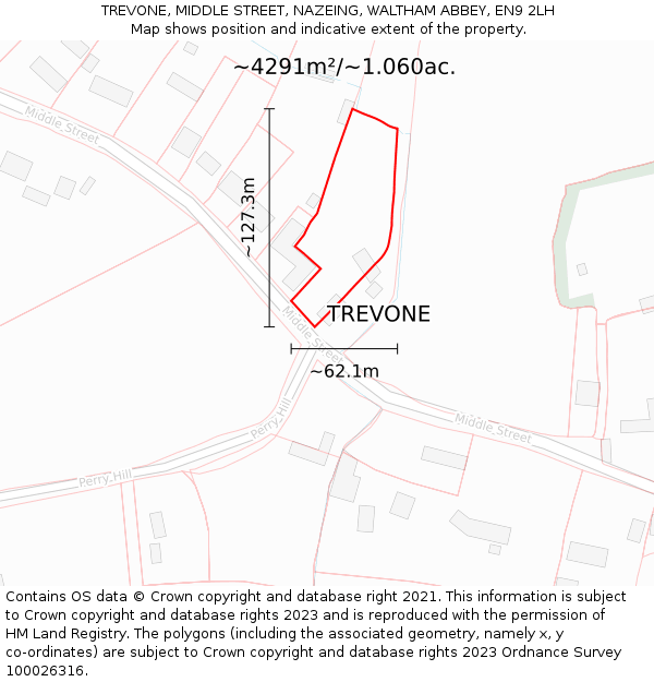 TREVONE, MIDDLE STREET, NAZEING, WALTHAM ABBEY, EN9 2LH: Plot and title map