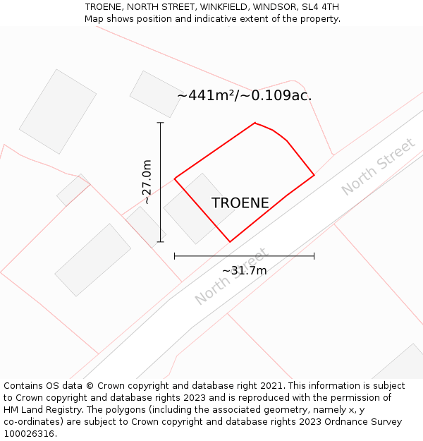 TROENE, NORTH STREET, WINKFIELD, WINDSOR, SL4 4TH: Plot and title map