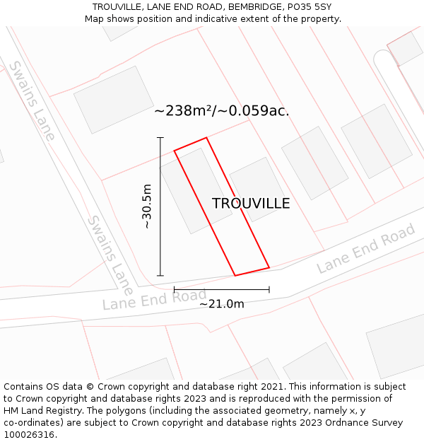 TROUVILLE, LANE END ROAD, BEMBRIDGE, PO35 5SY: Plot and title map