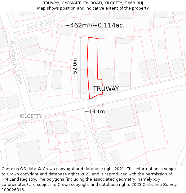 TRUWAY, CARMARTHEN ROAD, KILGETTY, SA68 0UJ: Plot and title map