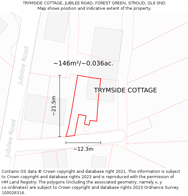 TRYMSIDE COTTAGE, JUBILEE ROAD, FOREST GREEN, STROUD, GL6 0ND: Plot and title map