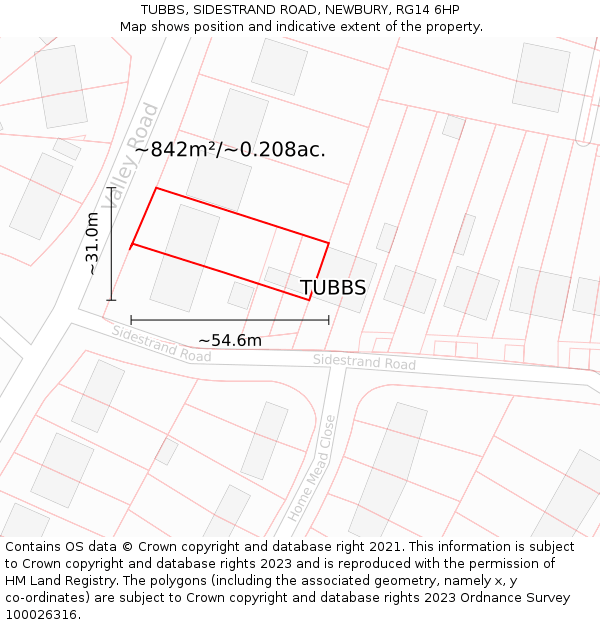 TUBBS, SIDESTRAND ROAD, NEWBURY, RG14 6HP: Plot and title map