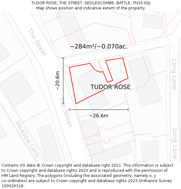 TUDOR ROSE, THE STREET, SEDLESCOMBE, BATTLE, TN33 0QJ: Plot and title map