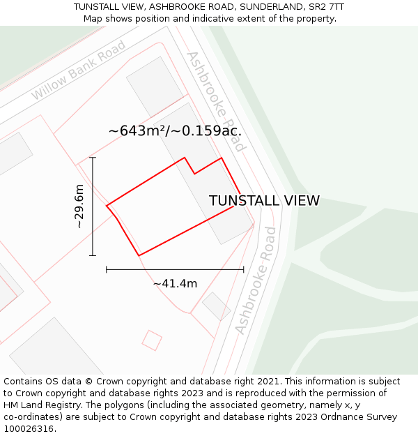 TUNSTALL VIEW, ASHBROOKE ROAD, SUNDERLAND, SR2 7TT: Plot and title map