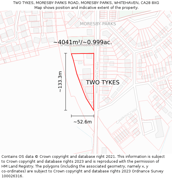 TWO TYKES, MORESBY PARKS ROAD, MORESBY PARKS, WHITEHAVEN, CA28 8XG: Plot and title map