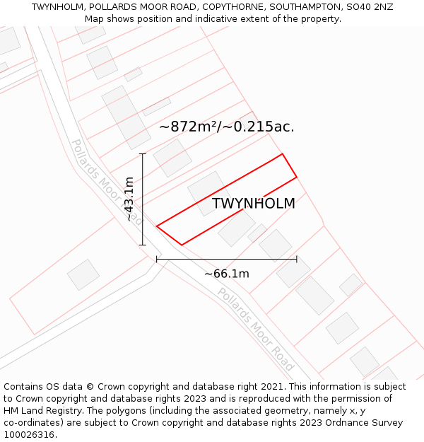 TWYNHOLM, POLLARDS MOOR ROAD, COPYTHORNE, SOUTHAMPTON, SO40 2NZ: Plot and title map