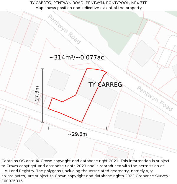 TY CARREG, PENTWYN ROAD, PENTWYN, PONTYPOOL, NP4 7TT: Plot and title map