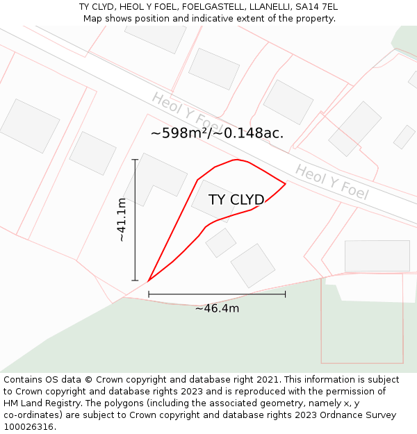 TY CLYD, HEOL Y FOEL, FOELGASTELL, LLANELLI, SA14 7EL: Plot and title map