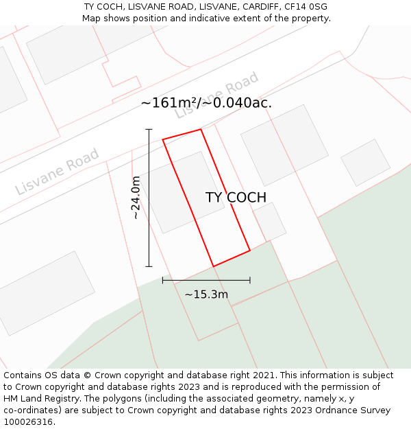 TY COCH, LISVANE ROAD, LISVANE, CARDIFF, CF14 0SG: Plot and title map