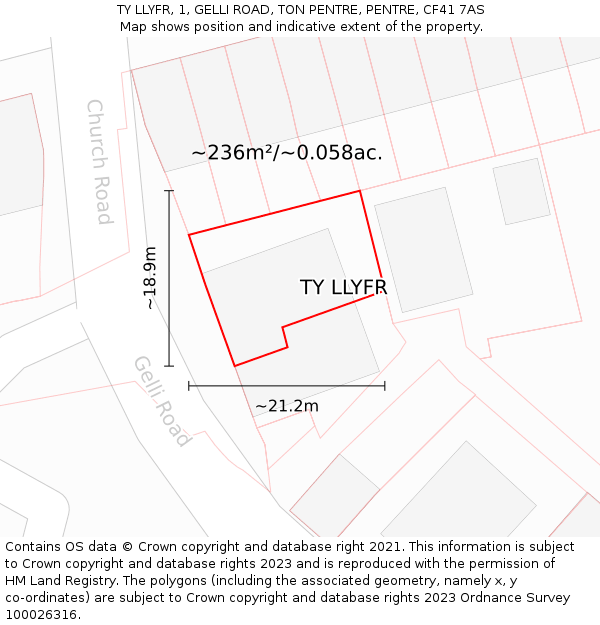 TY LLYFR, 1, GELLI ROAD, TON PENTRE, PENTRE, CF41 7AS: Plot and title map
