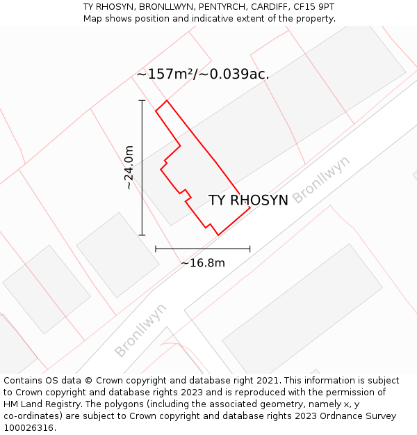 TY RHOSYN, BRONLLWYN, PENTYRCH, CARDIFF, CF15 9PT: Plot and title map