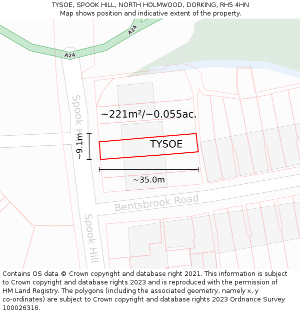 TYSOE, SPOOK HILL, NORTH HOLMWOOD, DORKING, RH5 4HN: Plot and title map