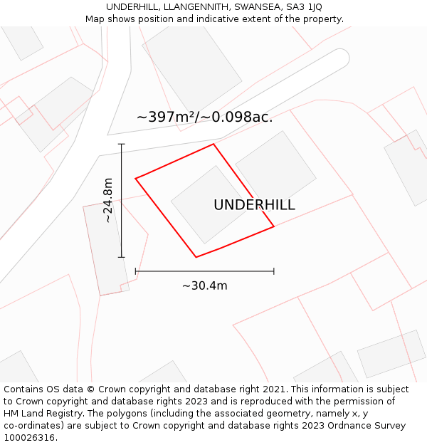 UNDERHILL, LLANGENNITH, SWANSEA, SA3 1JQ: Plot and title map