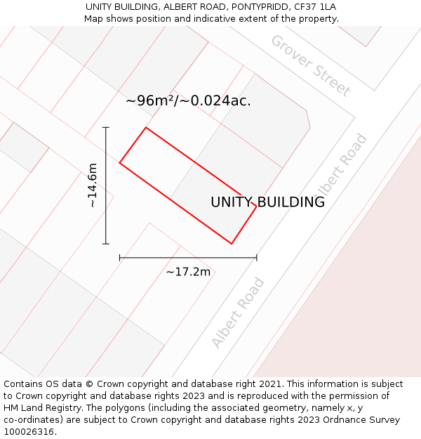 UNITY BUILDING, ALBERT ROAD, PONTYPRIDD, CF37 1LA: Plot and title map