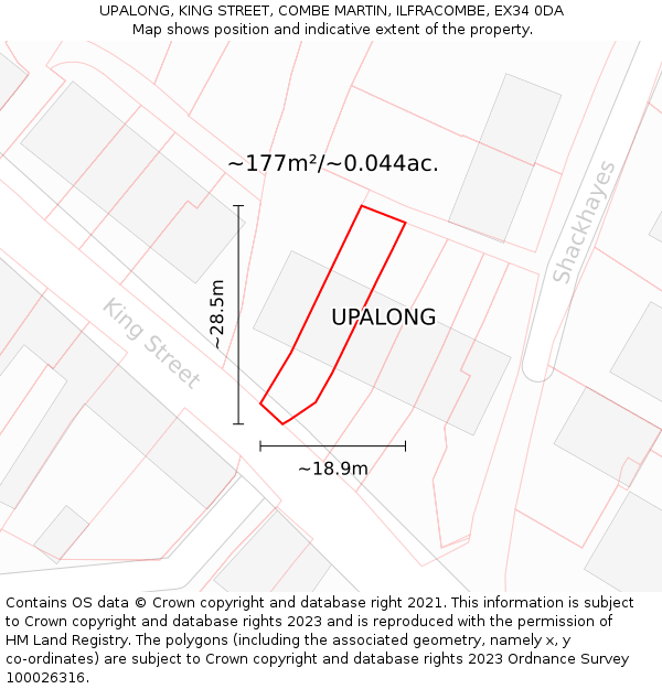 UPALONG, KING STREET, COMBE MARTIN, ILFRACOMBE, EX34 0DA: Plot and title map