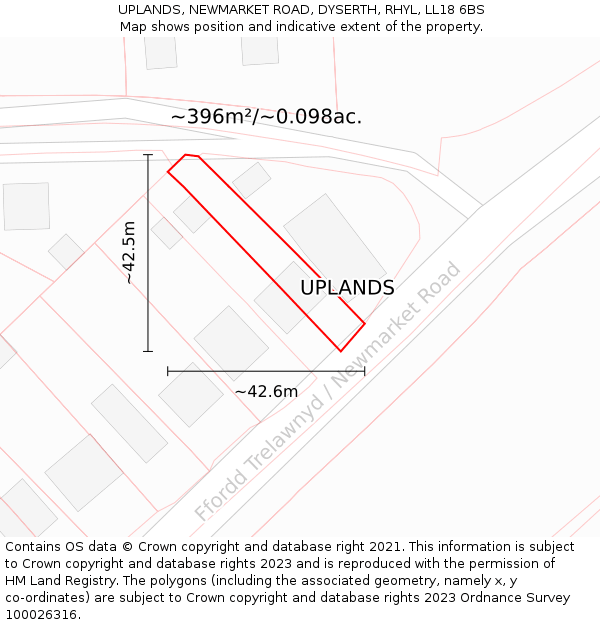 UPLANDS, NEWMARKET ROAD, DYSERTH, RHYL, LL18 6BS: Plot and title map