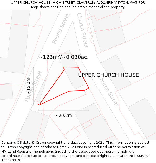 UPPER CHURCH HOUSE, HIGH STREET, CLAVERLEY, WOLVERHAMPTON, WV5 7DU: Plot and title map