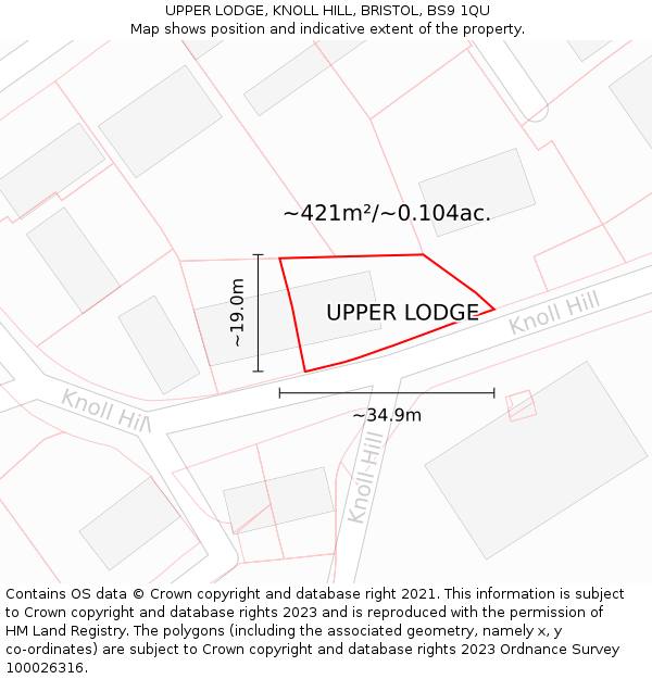 UPPER LODGE, KNOLL HILL, BRISTOL, BS9 1QU: Plot and title map