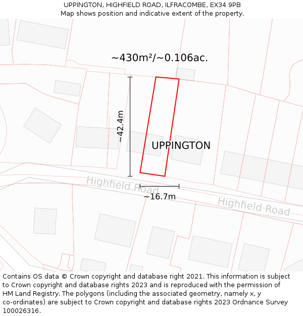 UPPINGTON, HIGHFIELD ROAD, ILFRACOMBE, EX34 9PB: Plot and title map