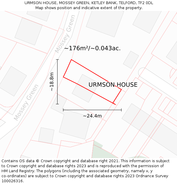 URMSON HOUSE, MOSSEY GREEN, KETLEY BANK, TELFORD, TF2 0DL: Plot and title map