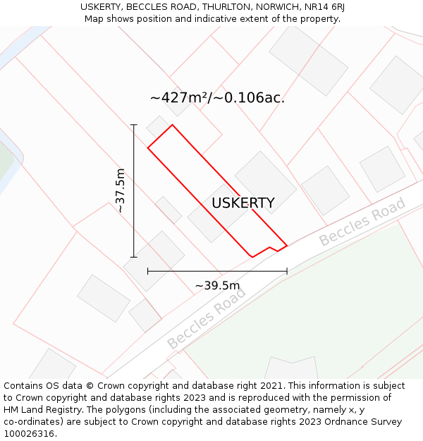 USKERTY, BECCLES ROAD, THURLTON, NORWICH, NR14 6RJ: Plot and title map